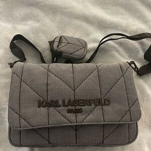 Karl Lagerfeld Black/White Crossbody Bag w/ Guitar Strap & Pouch